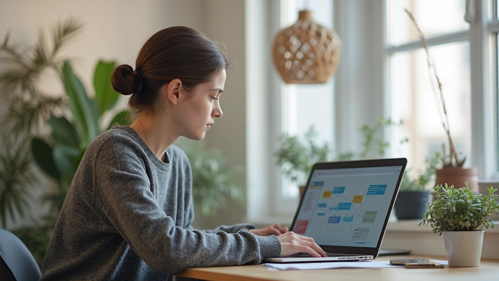 Студент работает с цифровым инструментом для создания ментальной карты на ноутбуке