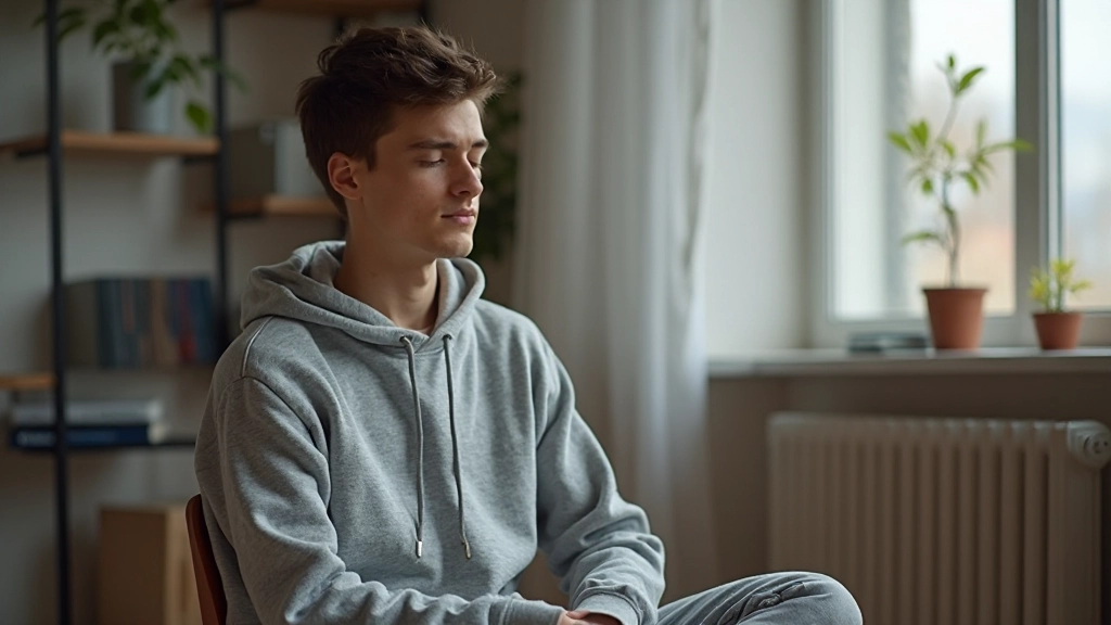 Студент медитирует в спокойном пространстве для концентрации внимания